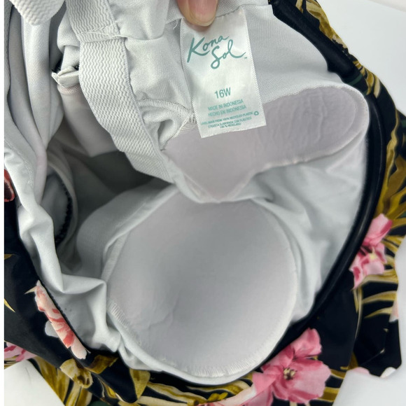 KONA SOL GREEN & PINK FLORAL ONE PIECE Strapless BATHING SUIT SIZE 16W - Picture 4 of 5